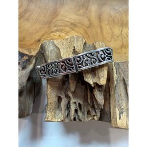 Brighton Silver Filigree Scroll Link Bracelet Heart Charm Adjustable 7.5-8 Inch